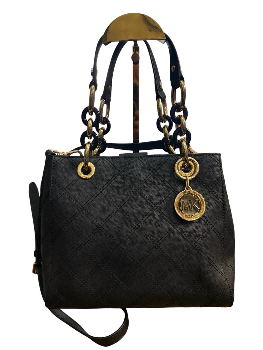 Michael Kors Black Saffiano Leather Cynthia Tote Handbag with Strap Retail $330